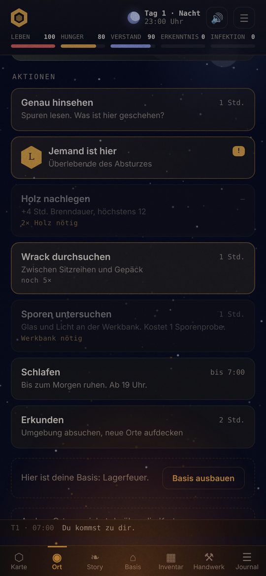 Das Lager in der Nacht mit Sternenhimmel